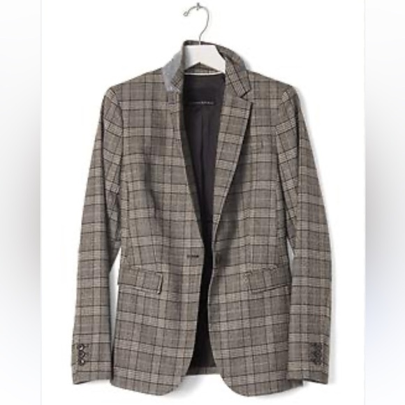 Banana Republic Brown and Gray Wool Heritage Glen Plaid Classic Blazer size 4 - Picture 1 of 14